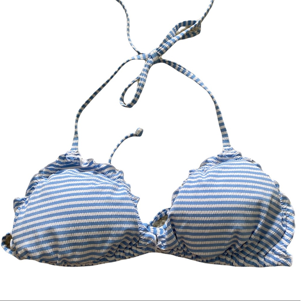 Blue and White Stripe Bikini Top